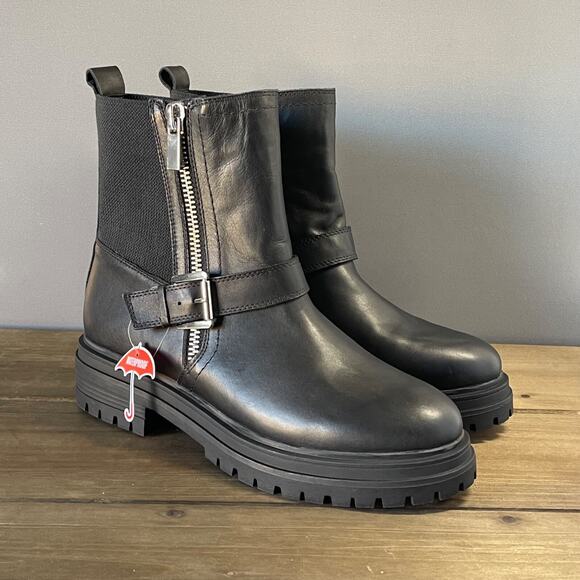 Blondo Garnet Waterproof Boots Women's Size 9.5M Black Leather Lug Sole Moto - Picture 2 of 13